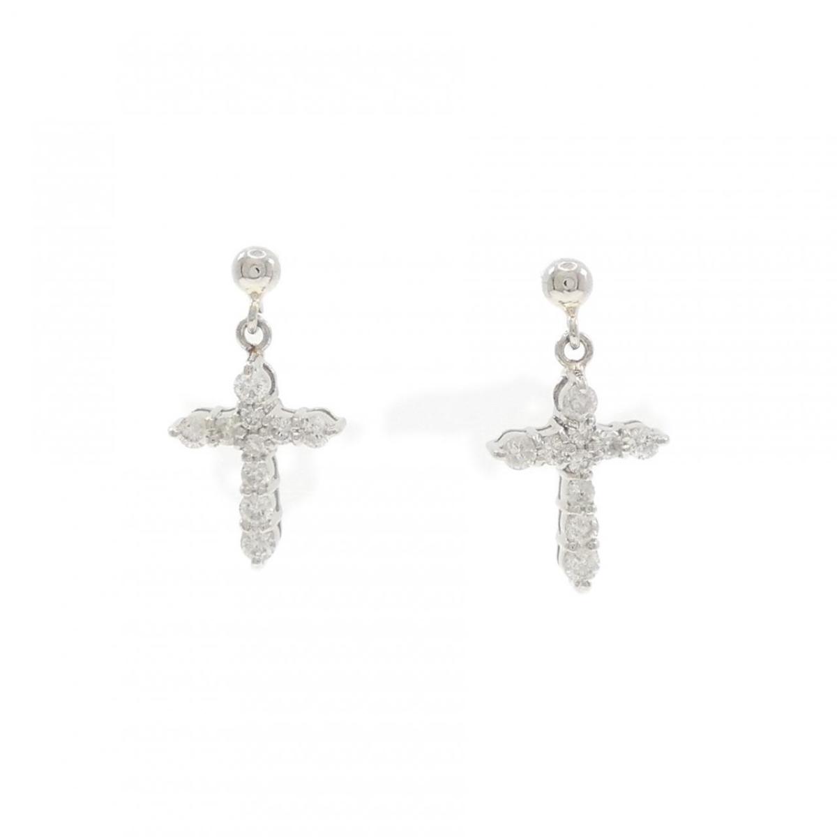 PT900 クロス ダイヤモンド ピアス 0.30CT【中古】