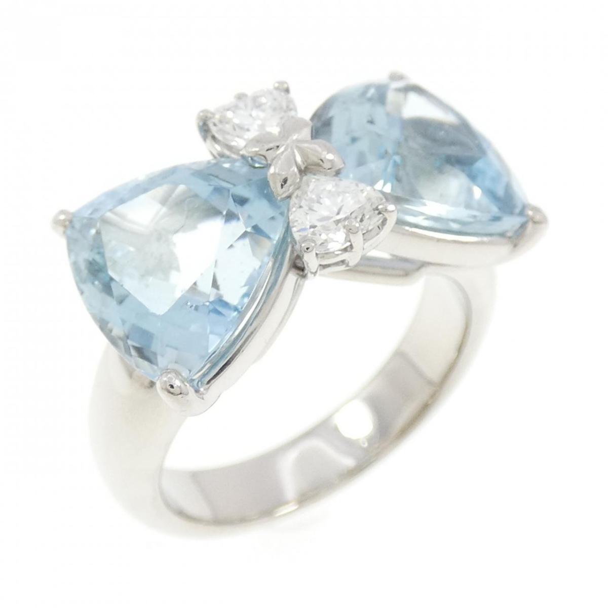 K18WG リボン アクアマリン リング 6.078CT【中古】
