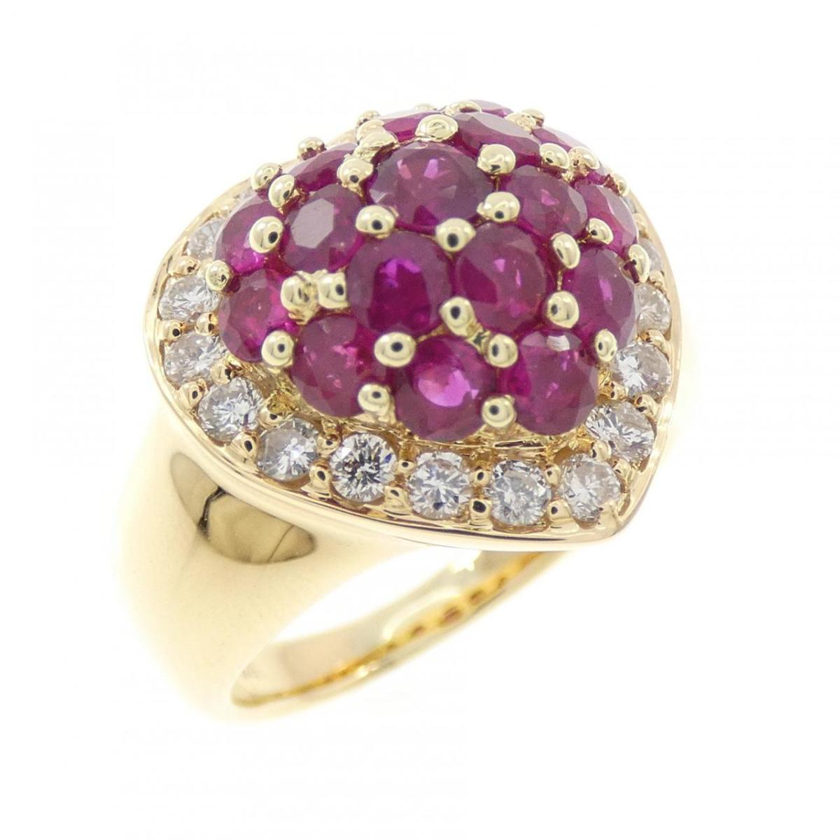 K18YG ハート ルビー リング 1.64CT【中古】