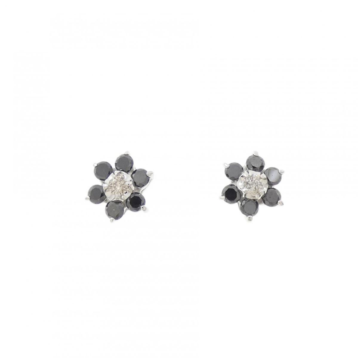 K10WG フラワー ダイヤモンド ピアス 0.40CT【中古】