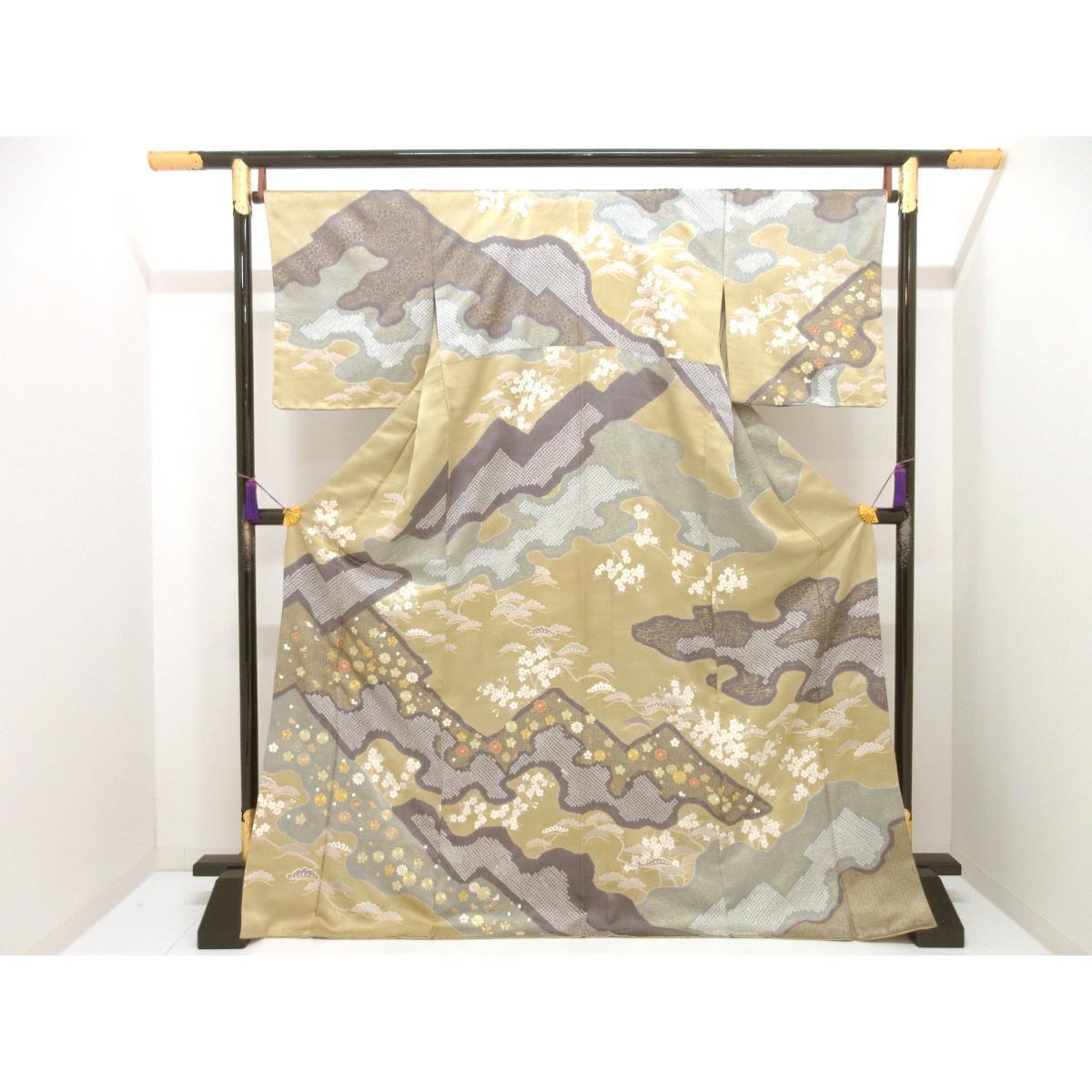 訪問着 友禅金彩加工 刺繍入り 絞り加工 身幅L寸【中古】|KOMEHYO ONLINESTORE 店