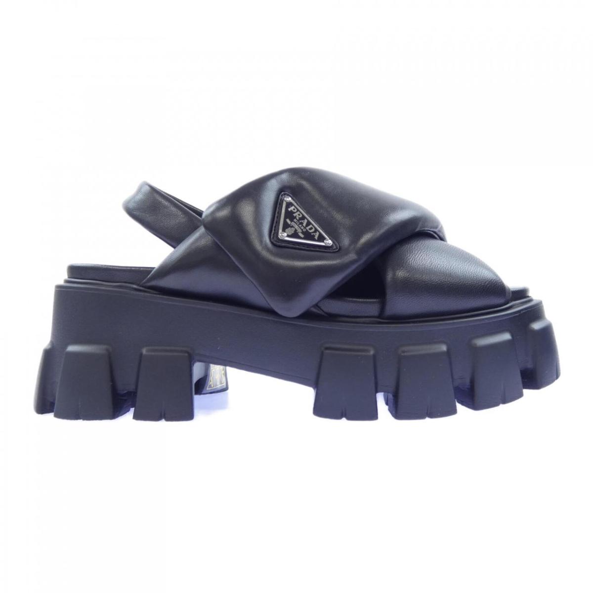 プラダ PRADA モノ木鼠 サンダル 1X123N ３角形ロゴタイプ サンダル【中古】