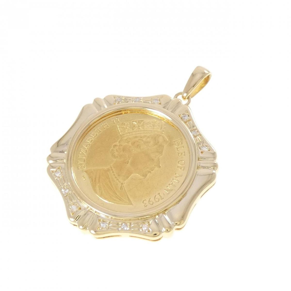 K18YG(枠) ダイヤモンド コイン ペンダント 0.10CT【中古】｜KOMEHYO ONLINESTORE 店