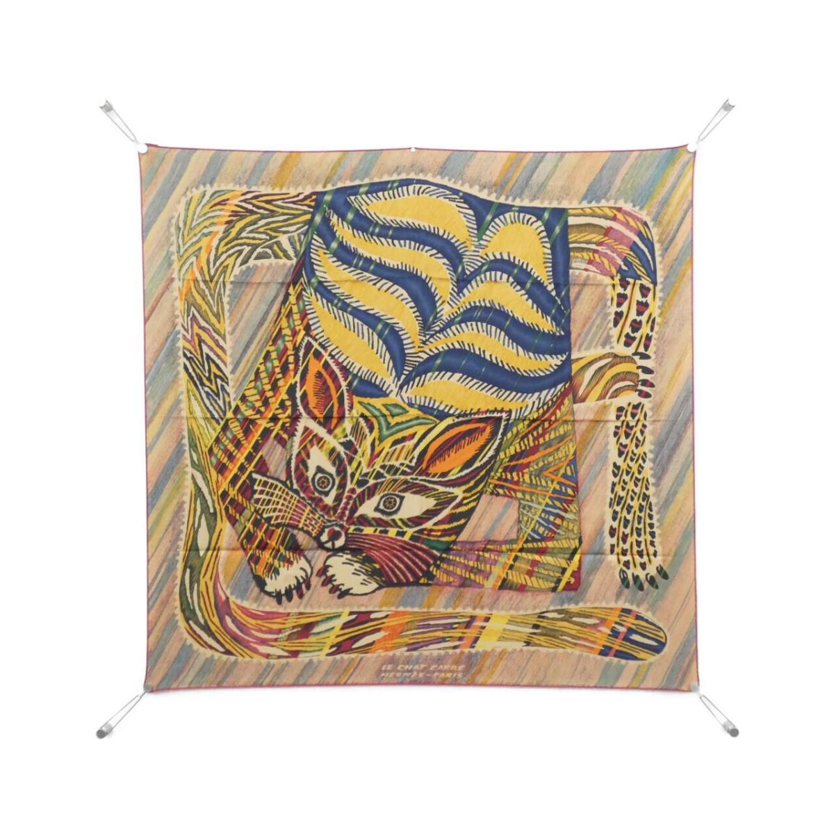 エルメス LE CHAT CARRE カレ ダブル 人間の顔 えり巻き【中古】