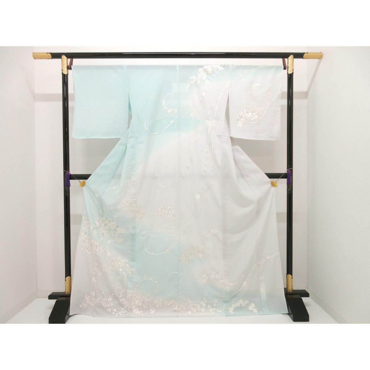 【新品】単衣 絽織短い訪問着 刺しゅう工業ボカシ染【新品】
