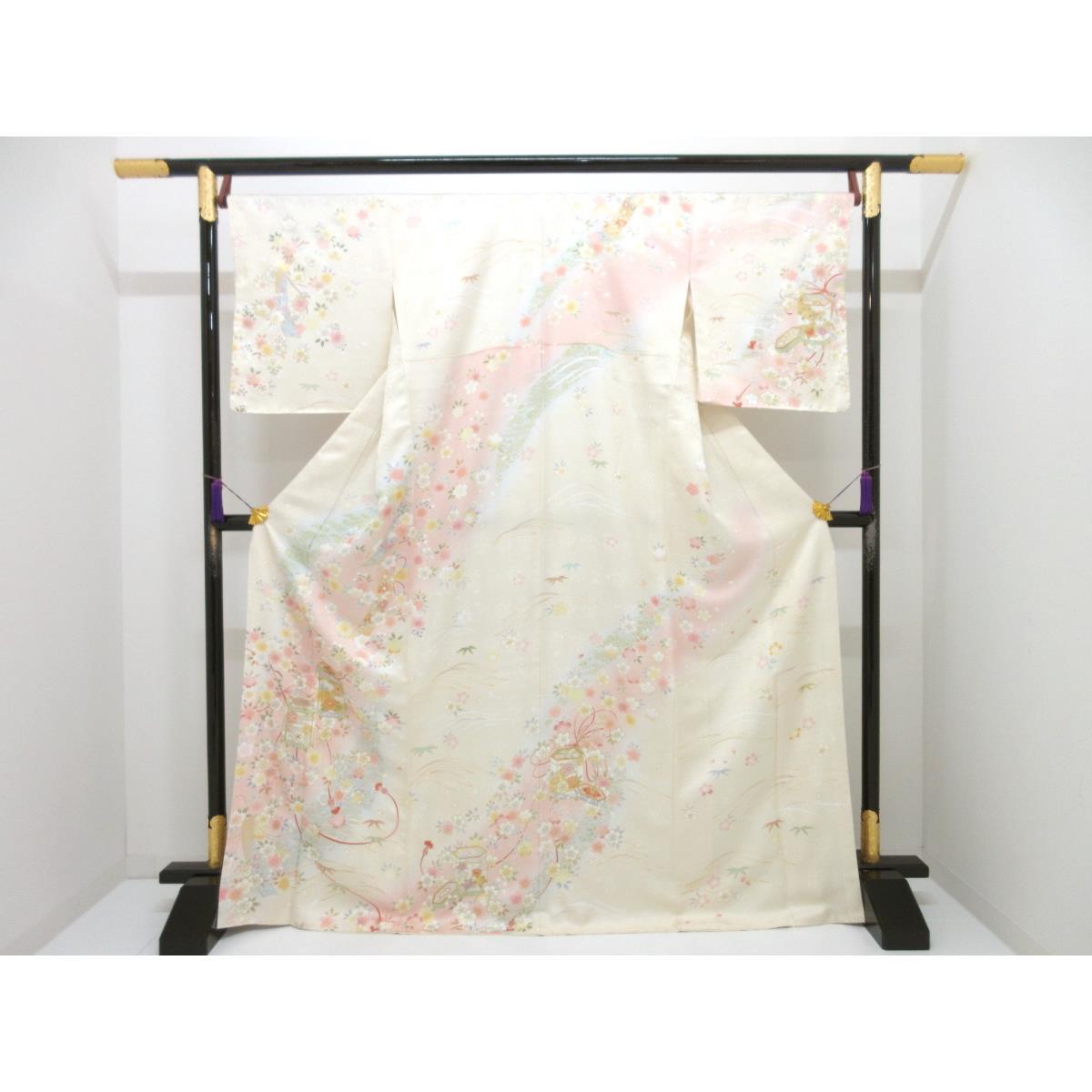 【新品】短い訪問着 友禅金彩製作 刺しゅう入り口・入口ボカシ染【新品】