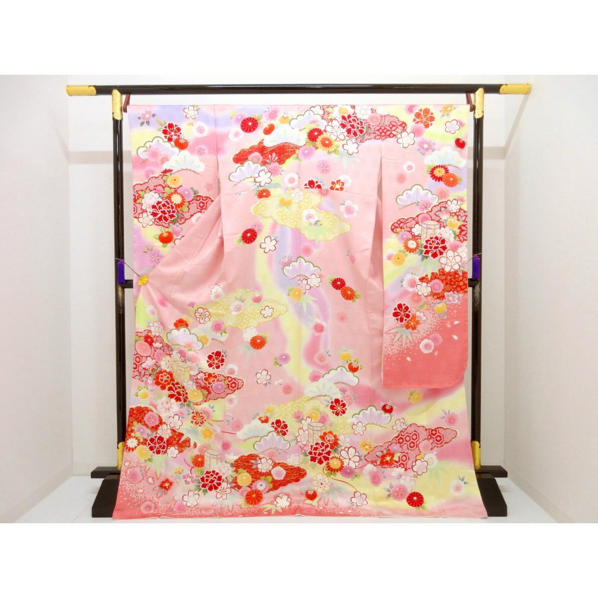 【未当て嵌める品】振袖 友禅金彩工業 刺しゅう入り口・入口ボカシ染【中古】