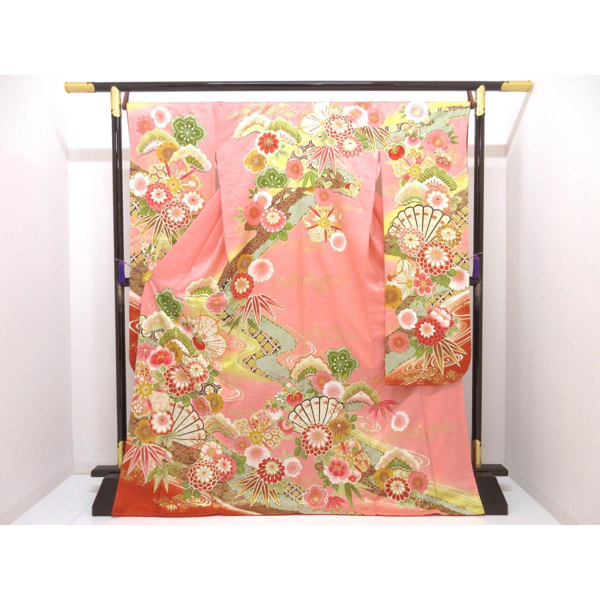 【未当て嵌める品】振袖 京友禅金彩工業 刺しゅう入り口・入口ボカシ染【中古】