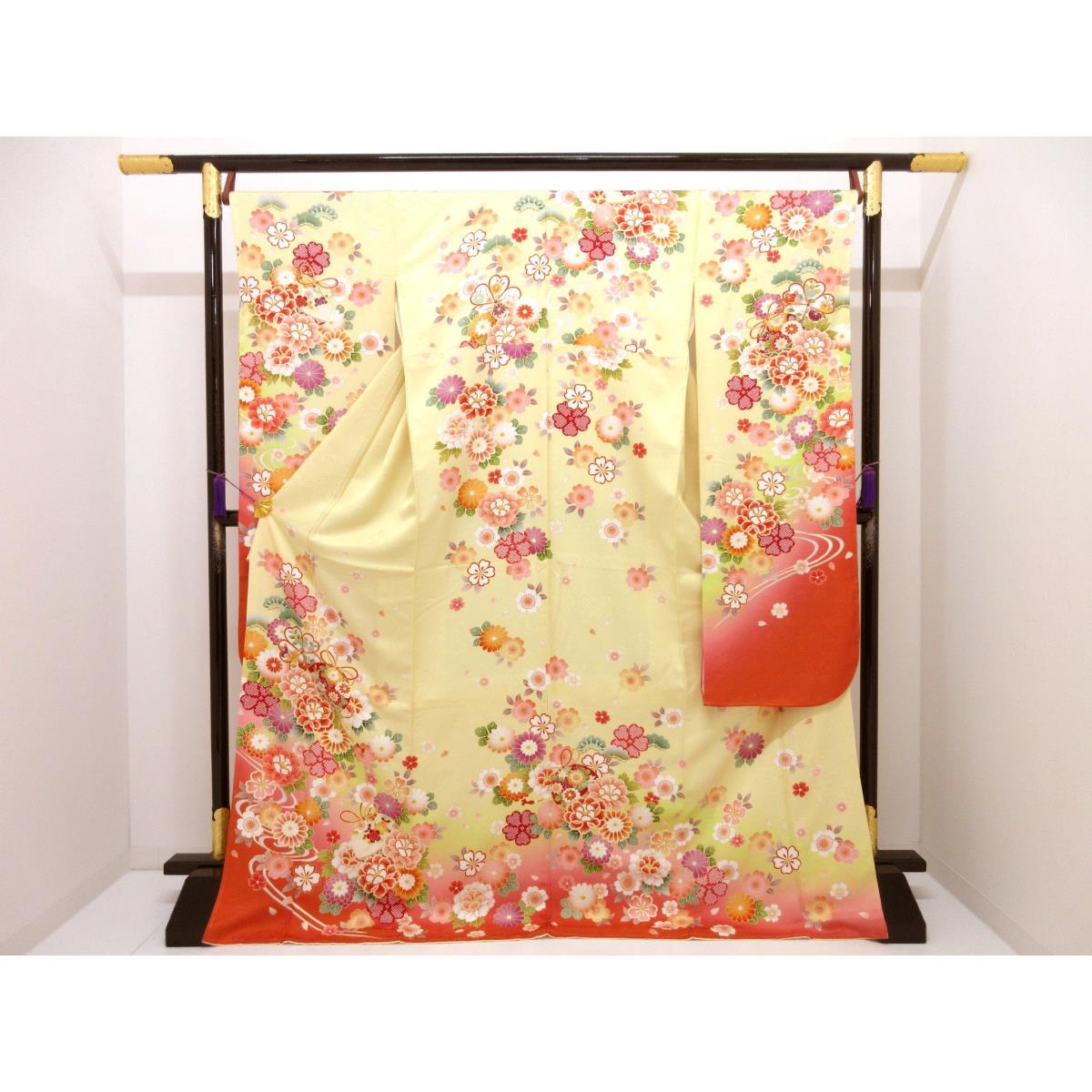 【未当て嵌める品】振袖 友禅工業【中古】