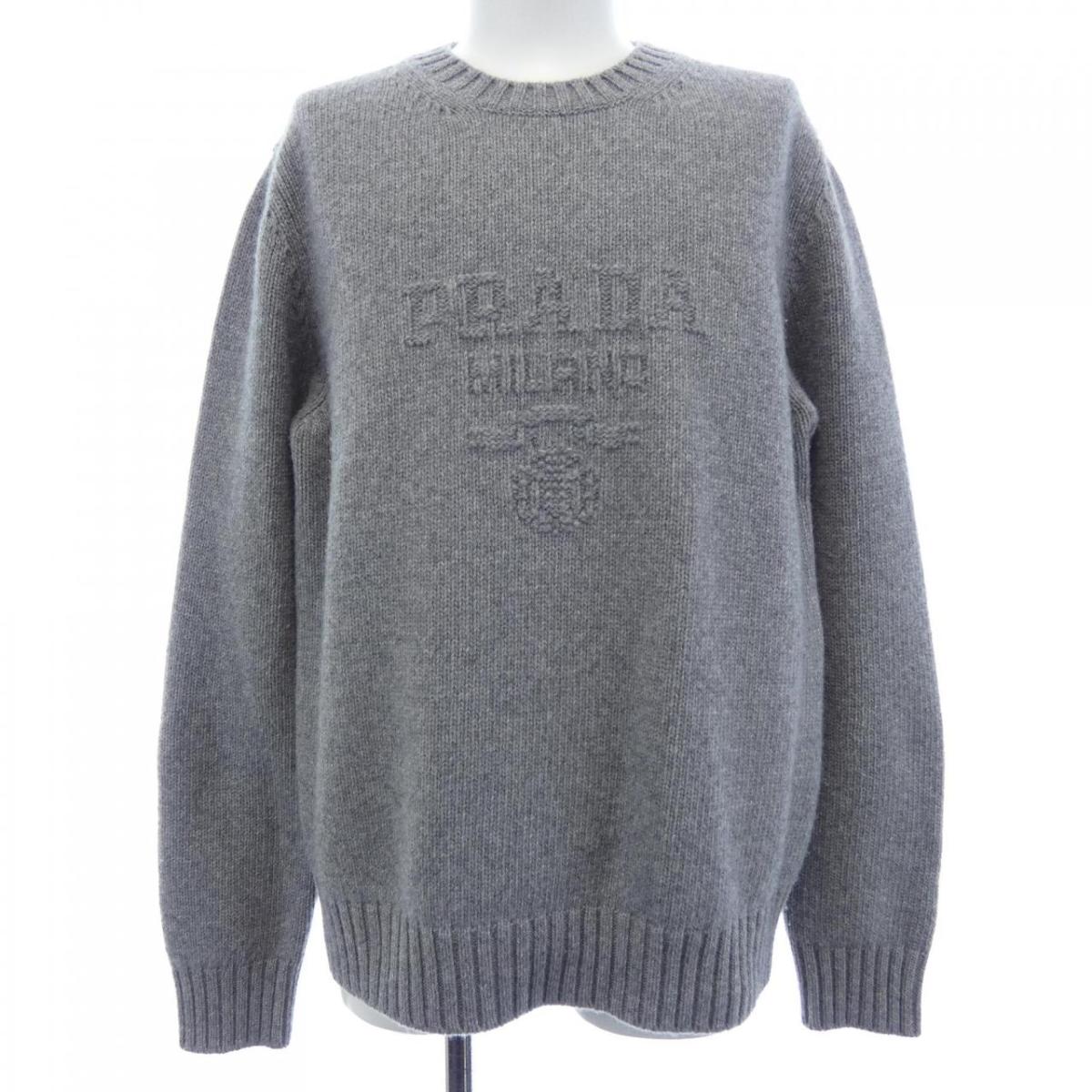 プラダ PRADA 羊毛xカシミール 労働者の一団のど首 ティーシャツ UMB645 S232 13HI 編み物【中古】