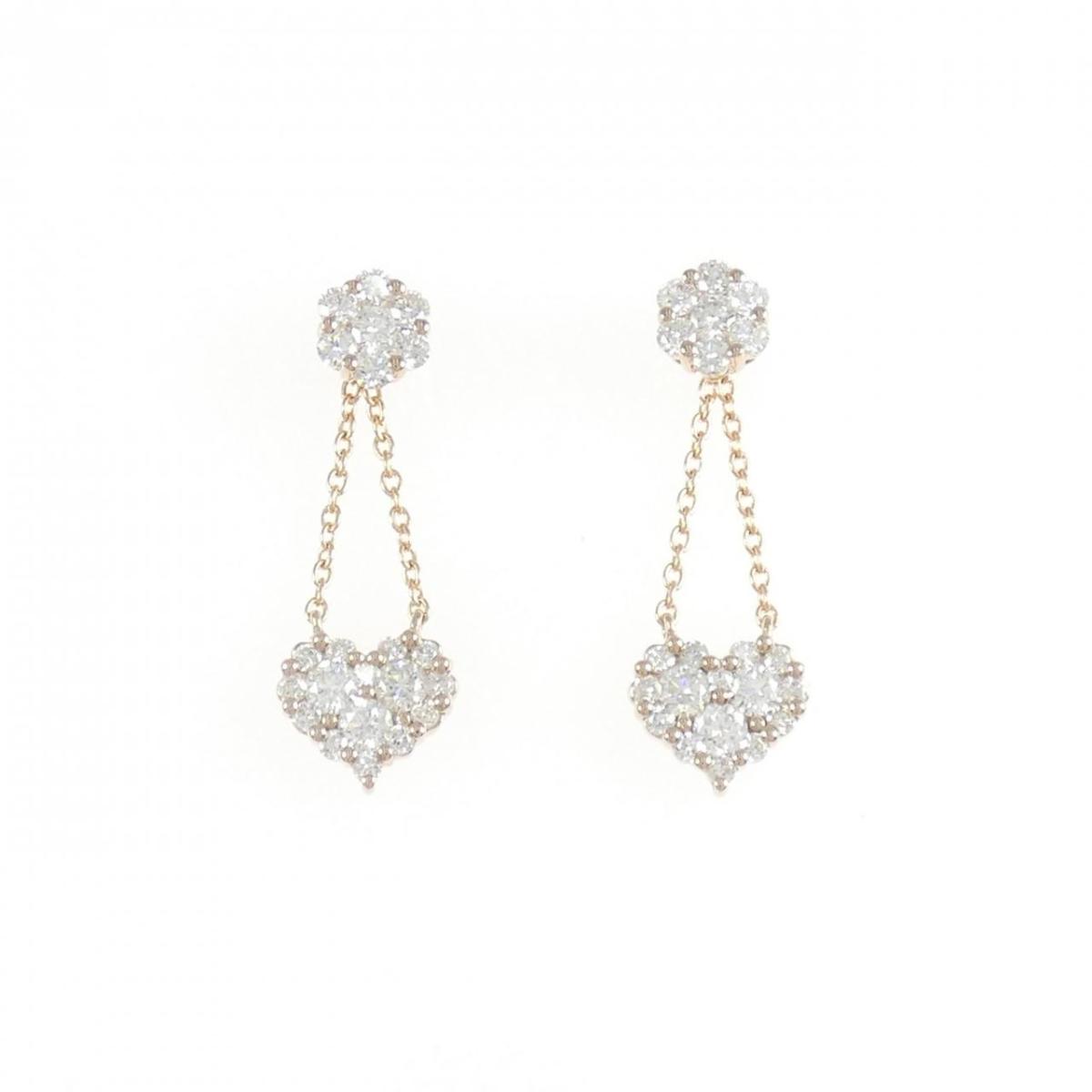 K18PG フラワー&times;ハート ダイヤモンド ピアス 0.70CT【中古】｜KOMEHYO ONLINESTORE 店