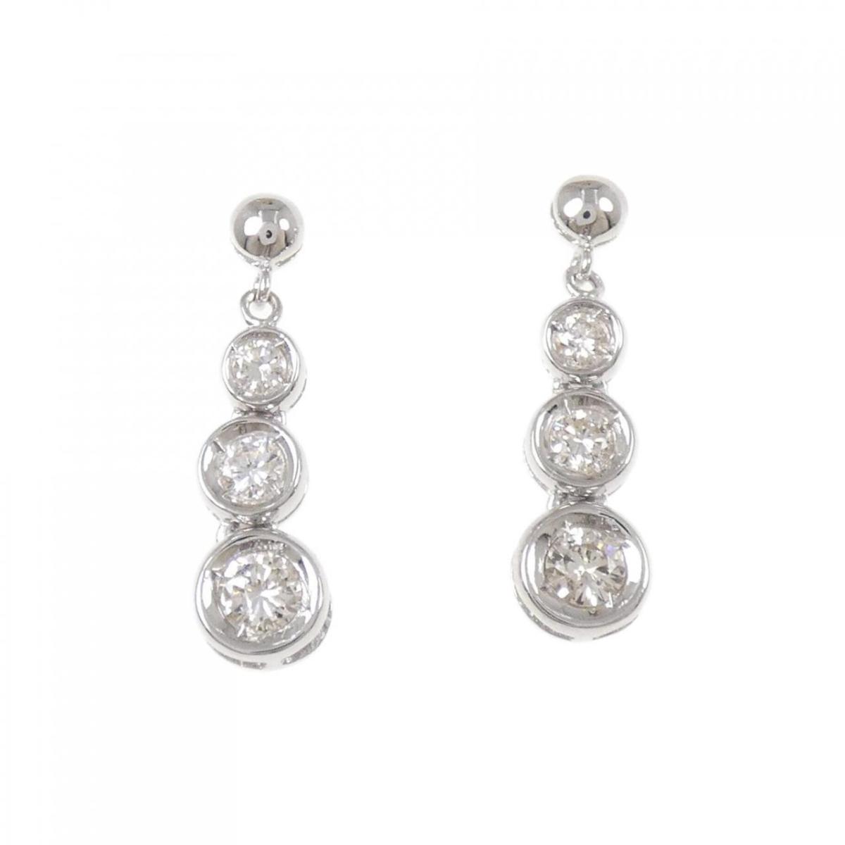 PT900/K18WG スリーストーン ダイヤモンド ピアス 0.60CT【中古】｜KOMEHYO ONLINESTORE 店
