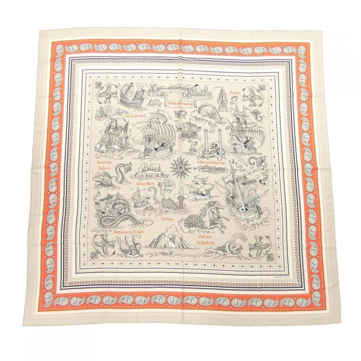 エルメス HERMES TATOUAGES MARINS BANDANA H243374S カレジェアン140 ショール【中古】｜KOMEHYO ONLINESTORE 店 93,830円