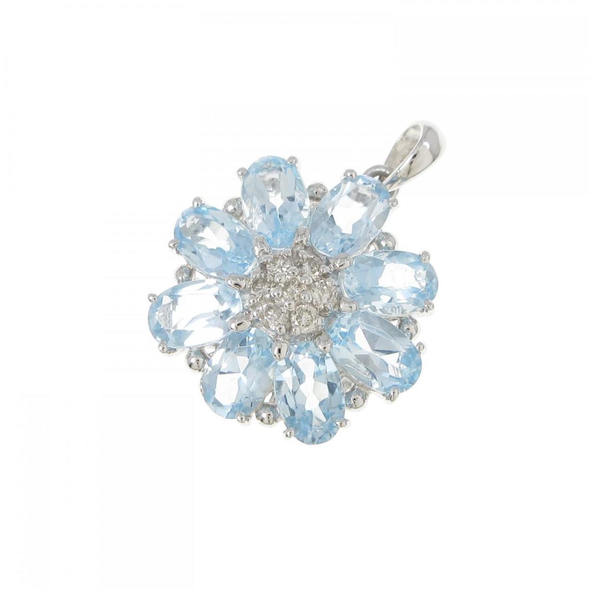 K18WG フラワー ブルートパーズ ペンダント 4.29CT