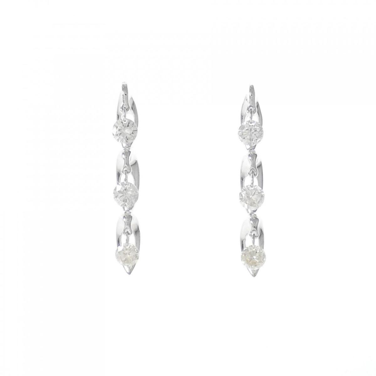 経典ブランド K18WG スリーストーン ダイヤモンド ピアス 0.60CT