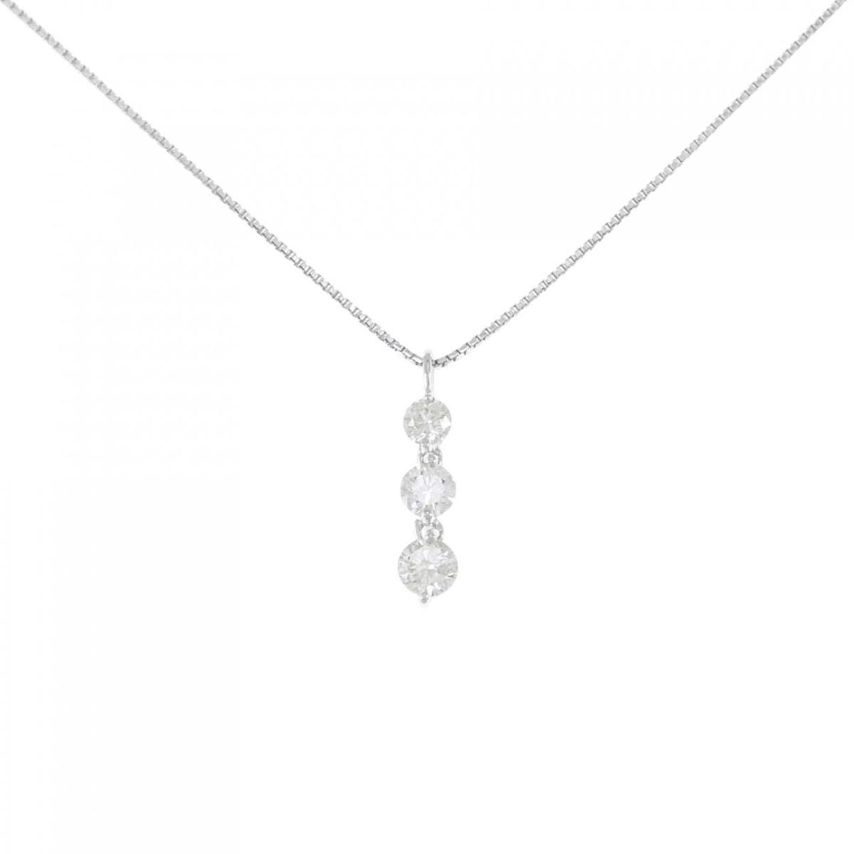 5年保証』 K18WG スリーストーン ダイヤモンド ネックレス 0.50CT