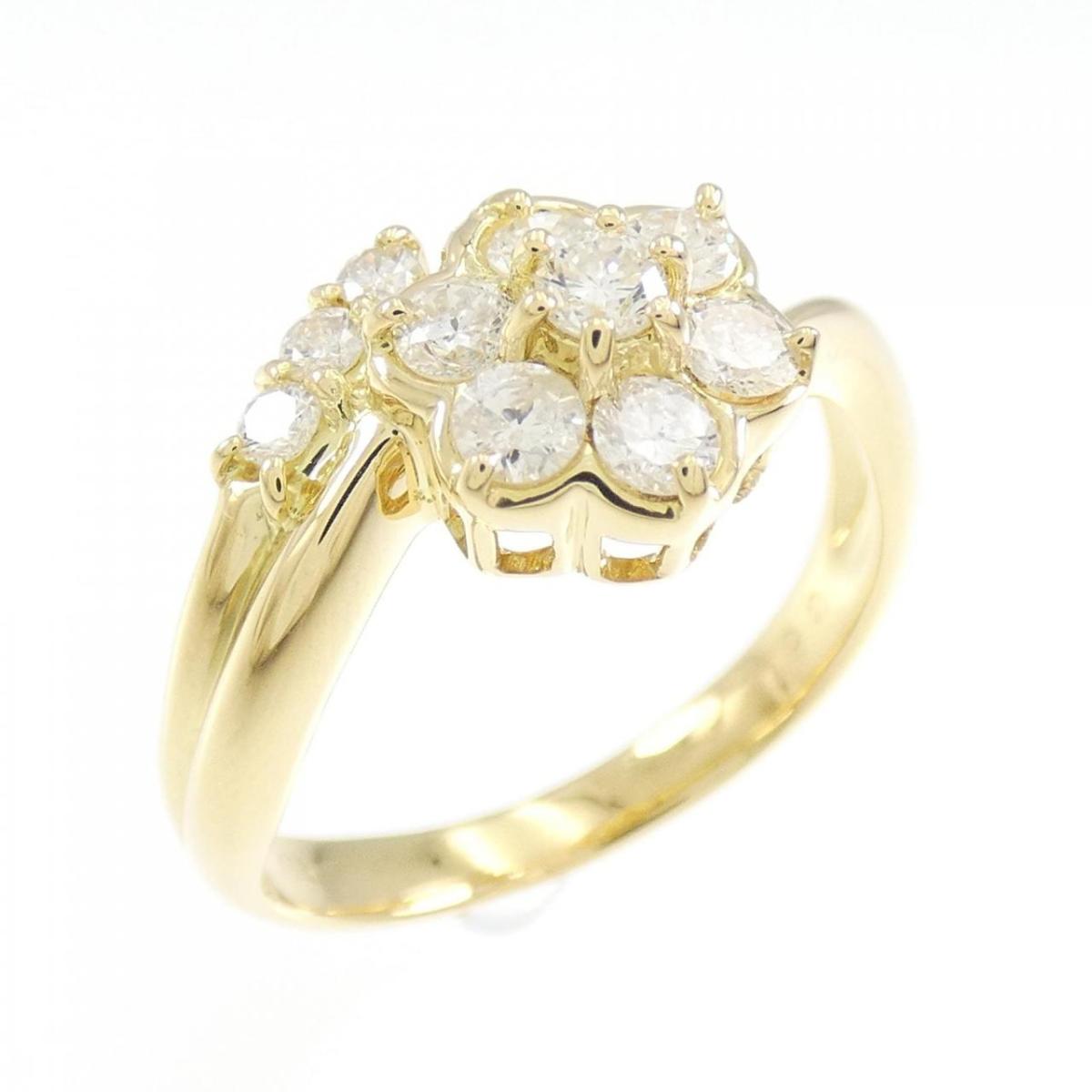高級 K18YG フラワー ダイヤモンド リング 0.50CT