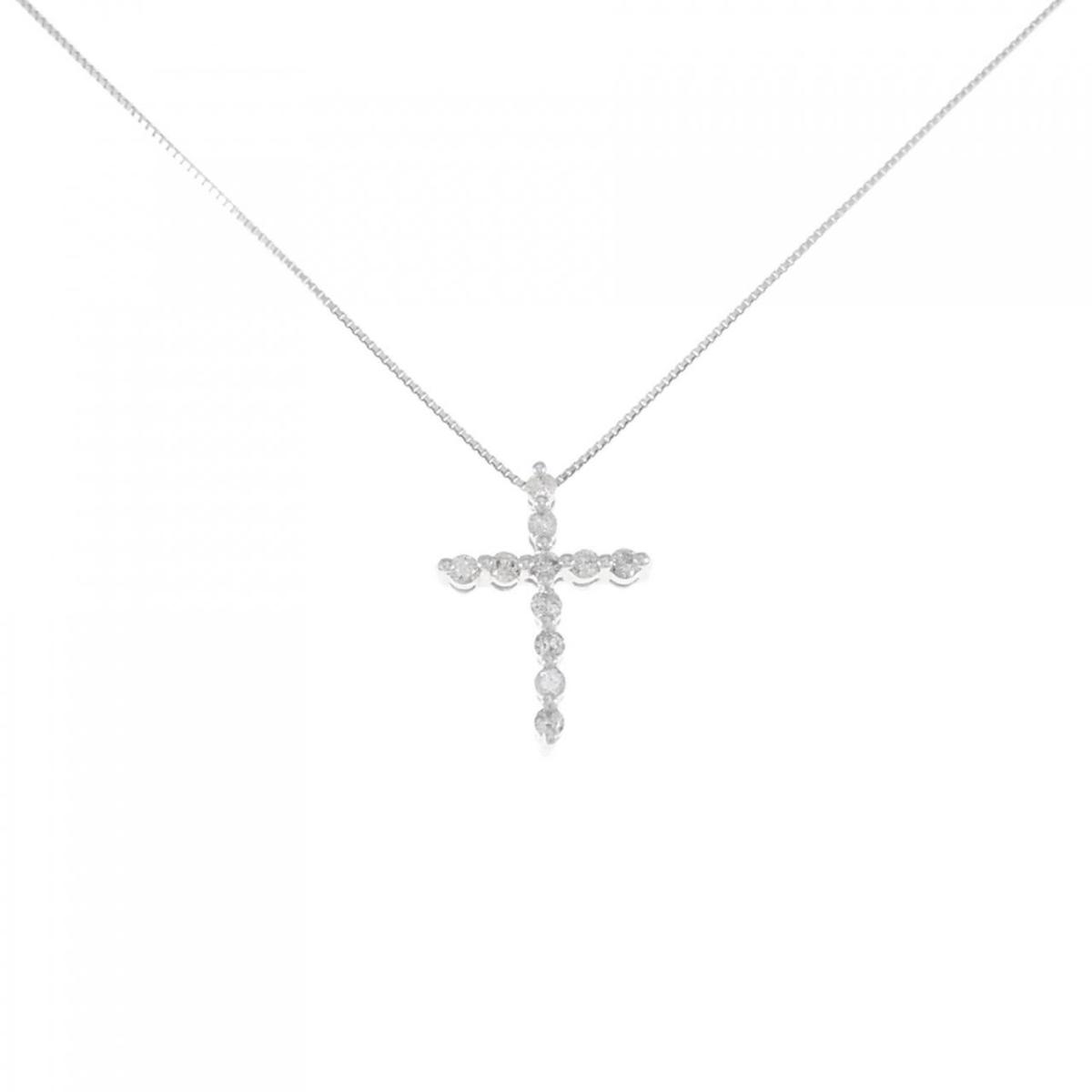 【KOMEHYO】 K18WG クロス ダイヤモンド ネックレス 0.26CT【中古】 【コメ兵】