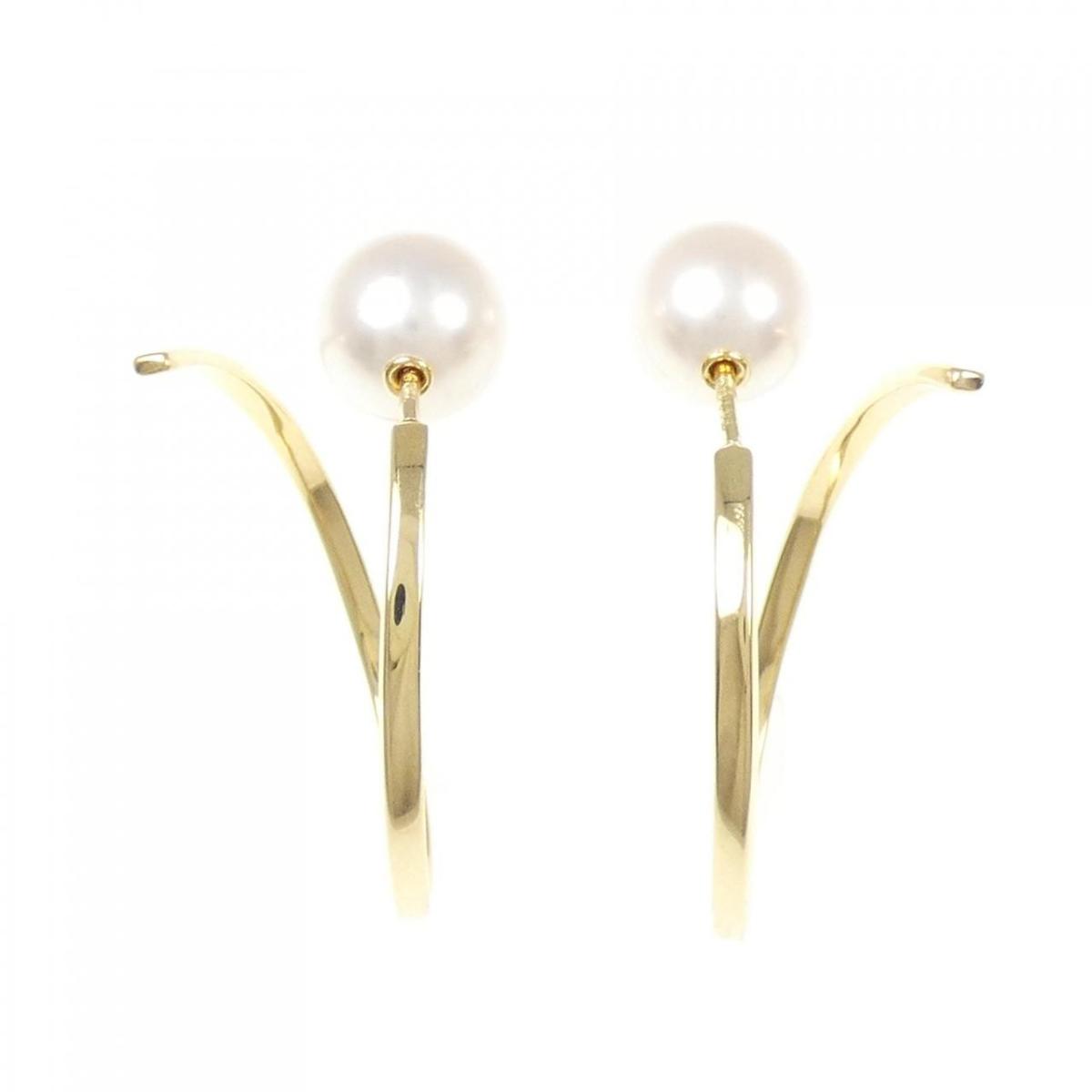 TASAKI ファインアバランス　パール付きゴールドフープピアス TASAKI「ア ファイン バランス」18Kイエローゴールドの曲線と