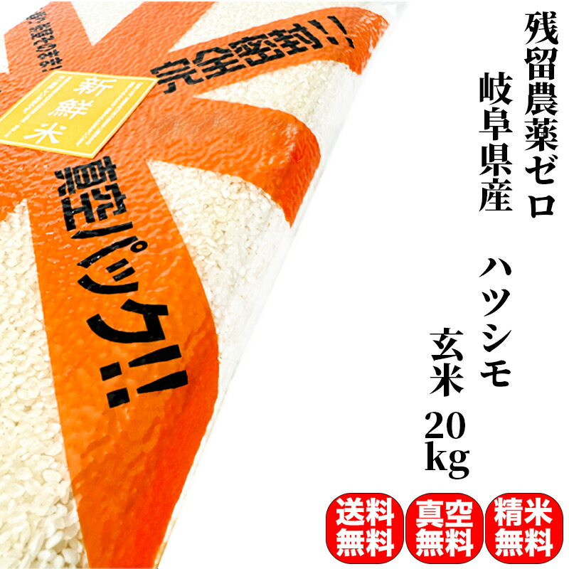 【残留農薬ゼロ】米 20kg 一等米 ハツシモ 岐阜県産 玄米 (5kg&times;真空パック4袋) 令和7年産 特別栽培米 農薬5割減 化学肥料5割減 送料無料 精米無料 真空パック無料 7種類から選べる精米 真空パック(特許取得済み)で3～5年の長期保存が可能｜コメのやまや　店