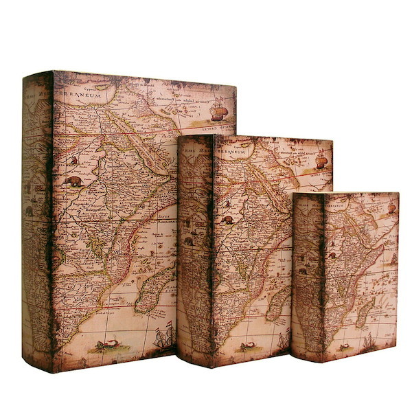 1000円クーポン&最大80％OFF/ブック型収納ボックス［ANCIENT NAUTICAL CHARTS］ S/M/Lセット 生活雑貨 収納用品 3BB123 ブックボックス ANCIENT NAUTICAL CHARTS ボックス アンティーク レトロ 洋書 小物入れ 収納 本型 ふた付き セット 茶 ブラウン デザイン ディスプ