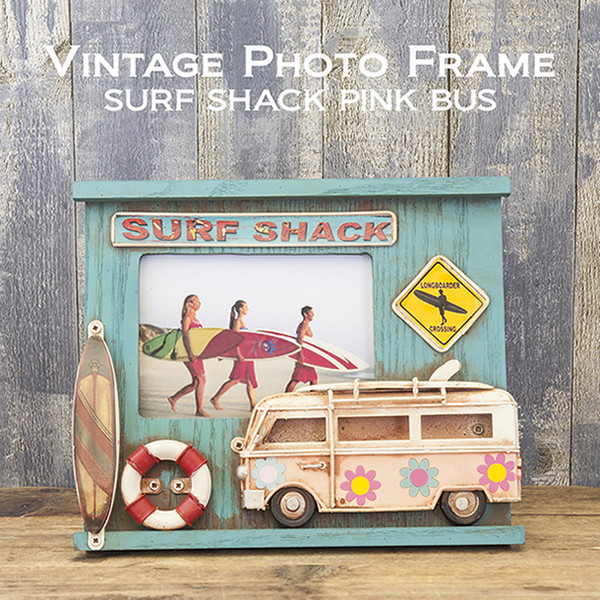インテリア小物 置物 フォトフレーム 【2個セット】SURF SHACK PINK BUS ビンテージカー Vintage Photo Frame ヴィンテージ フォトフレーム2204F-720 カジュアル カントリー 写真 置物｜家具 生活雑貨の くつろぎライフ 7,439円