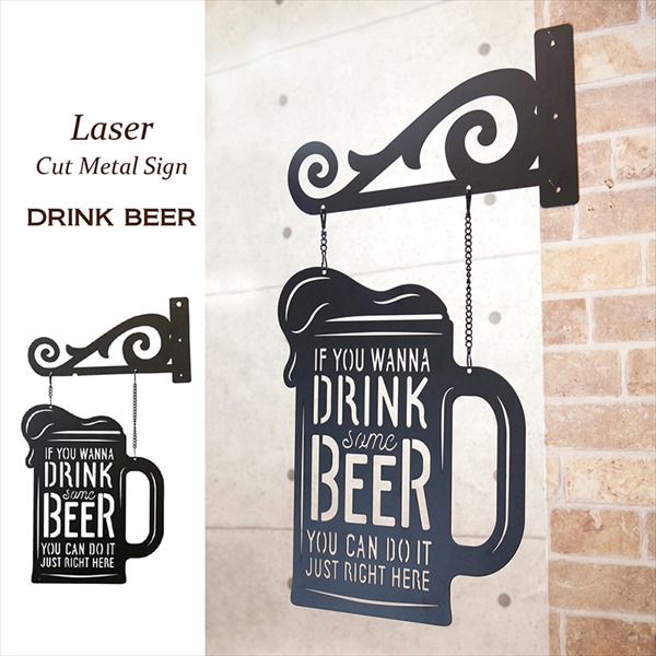 ＼本日P6倍!300円クーポン／レーザーカットメタルサイン Laser Cut Metal Sign DRINK BEER 2個セット インテリア小物 置物 その他 LCMP001 レトロ おしゃれ インパクト 特別感 プレゼント 店舗 ショップ ディスプレイ セット