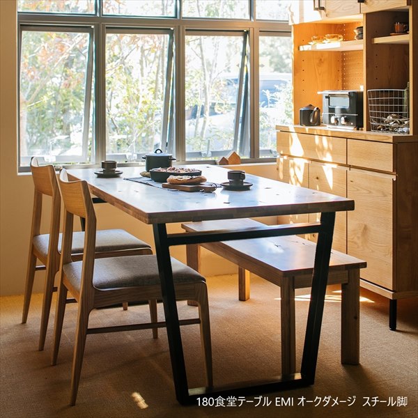 ＼本日P6倍!300円クーポン／180食堂テーブル EMI オークダメージ スチール脚 テーブル ダイニングテーブル 201200468-201200457 201200471-201200457 レトロ カントリー風 天然木