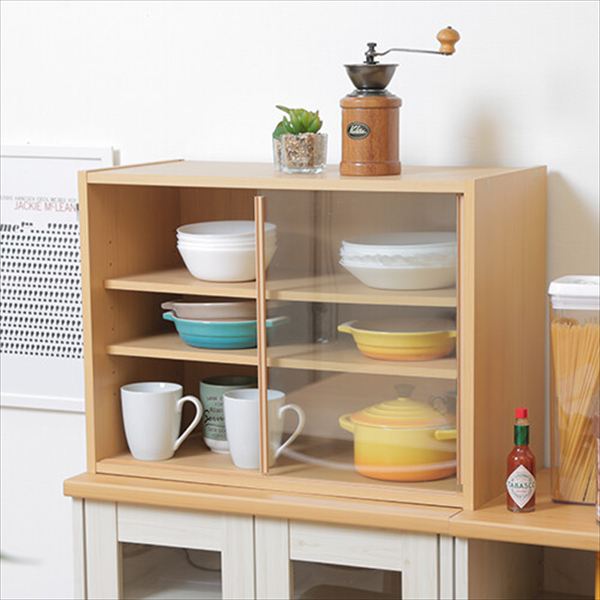 収納家具 キッチン収納 食器棚・キッチンボード ミニ食器棚 幅60cm 81909 ナチュラルカラー シンプル コンパクト 棚板 収納 高さ調節 可動式 収納家具 キッチン デスク収納 小物収納
