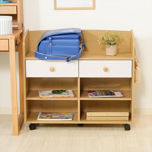 子供部屋用インテリア・寝具・収納 収納 ランドセルラック NORM ランドセルラック ナチュラル&times;ホワイト97606 リビング 片付く キャスター付きラック バッグ 収納 フック付き ナチュラルテイスト 調節 移動 キャスター｜家具 生活雑貨の くつろぎライフ