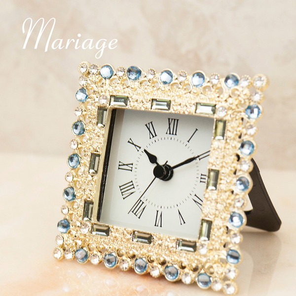 置き時計 掛け時計 置き時計 【同色2個セット】Mariage マリアージュ テーブルクロック（ゴールドブルースクエア）CL93G 2個セット アンティーク クラシック 豪華 エレガント お洒落 ゴールド ディスプレイ｜家具 生活雑貨の くつろぎライフ