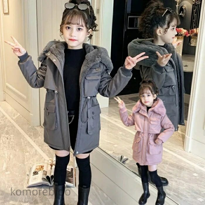 【送料無料】子供服 女の子 アウター 冬 裏起毛 フード付き 防寒 防風 厚手 キッズ アウター 女の子 コート ロング丈 もこもこ 幼稚園 通園 通学 小学生 可愛い 子供 ジャケット