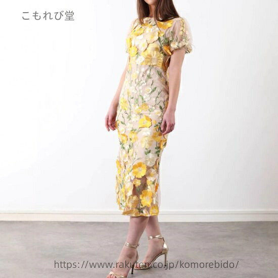 【送料無料】レディース 結婚式ドレス 演奏会ドレス ミモレ丈ワンピース フラワーモチーフ 花柄 半袖 華やか きれいめ エレガント お呼ばれ