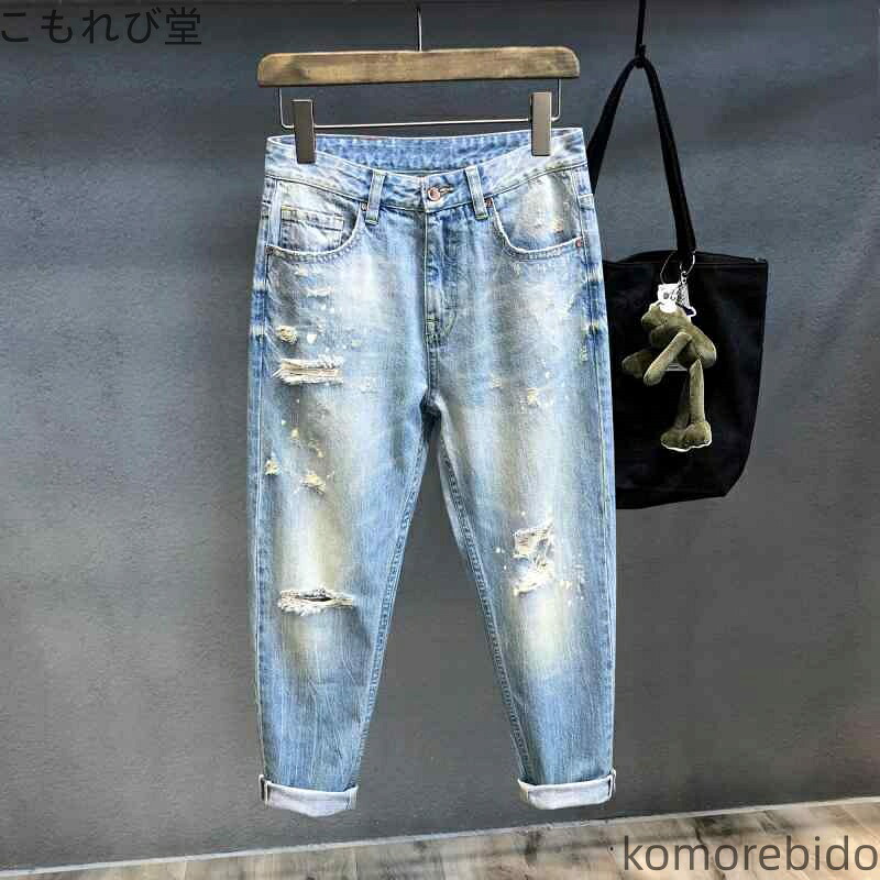 【送料無料】カジュアル ジーンズ レトロ デニムパンツ ライトカラー ストリート系 ウォッシュ加工 ダメージ加工 デニム Ｇパン 5,974円