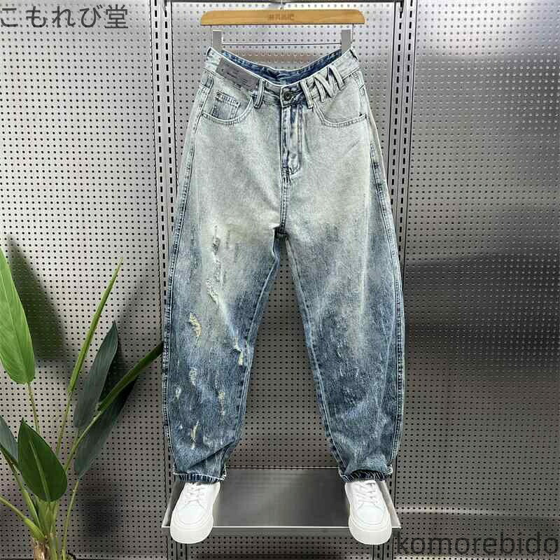 【貨物輸送無料】流行り物 オシャレ ズボン下 ラデーション ウォッシュ  分かりやすい かっこいい 表どおり ズボン 服 夏コーデ 用 A：青7229