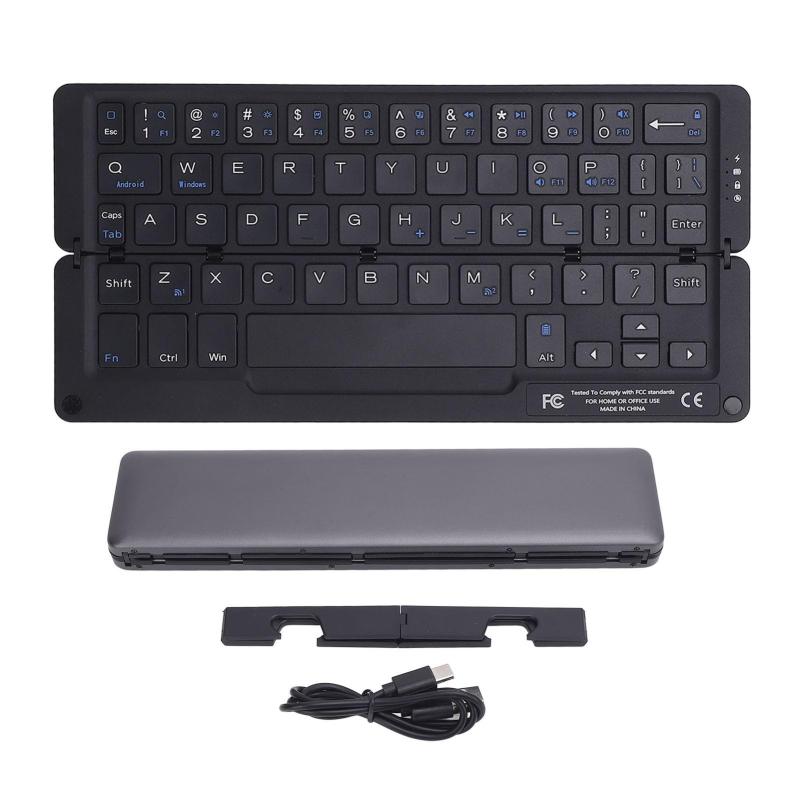 折りたたみ可能なBluetoothキーボード、58キー磁気スタンド付きWLポータブルキーボード、タブレット電話ラップトップPC用の静かなアルミニウム合金折りたたみキーボード、Android用、HMSデバ画像