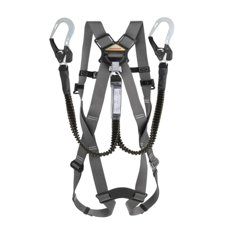 トーヨーセフティー(TOYO SAFETY) カルハーネス フルハーネス型ランヤードセット 新規格品 伸縮式ダブルランヤード Lサイズ モスグレー No.FGH-16WL-GY｜木漏れ日ショップ