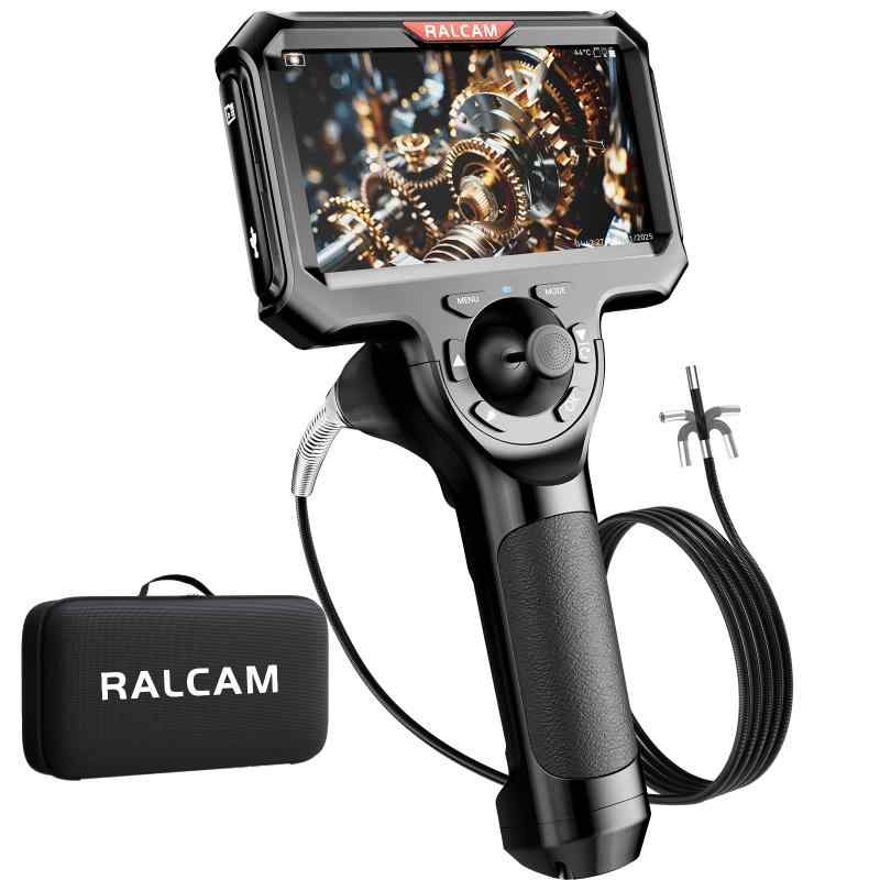 RALCAM ファイバースコープ 先端可動式 5インチIPSモニター付 6.2MM極細スコープ 360°四方向回転可能 1080P工業用内視鏡カメラ 自動車整備/配管点検/エンジン診断用