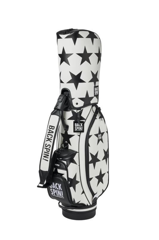 ゴルフうしろ側 キャディバッグ 星型【定まり品】BACK SPIN STAR PU Tour Golf Bag バックスいの一番 合皮キャディバッグ 星柄 9型 白いことx黒いこと 47in相応う 9.0型 今めかしい 盛りだくさん 白 黒