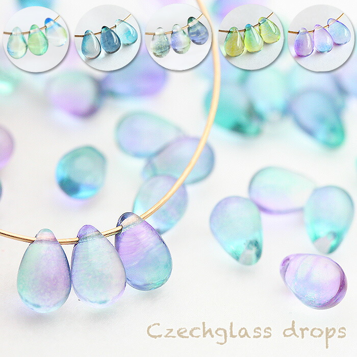 楽天市場】チェコガラスビーズ ドロップ しずく 9×6mm ブルー系
