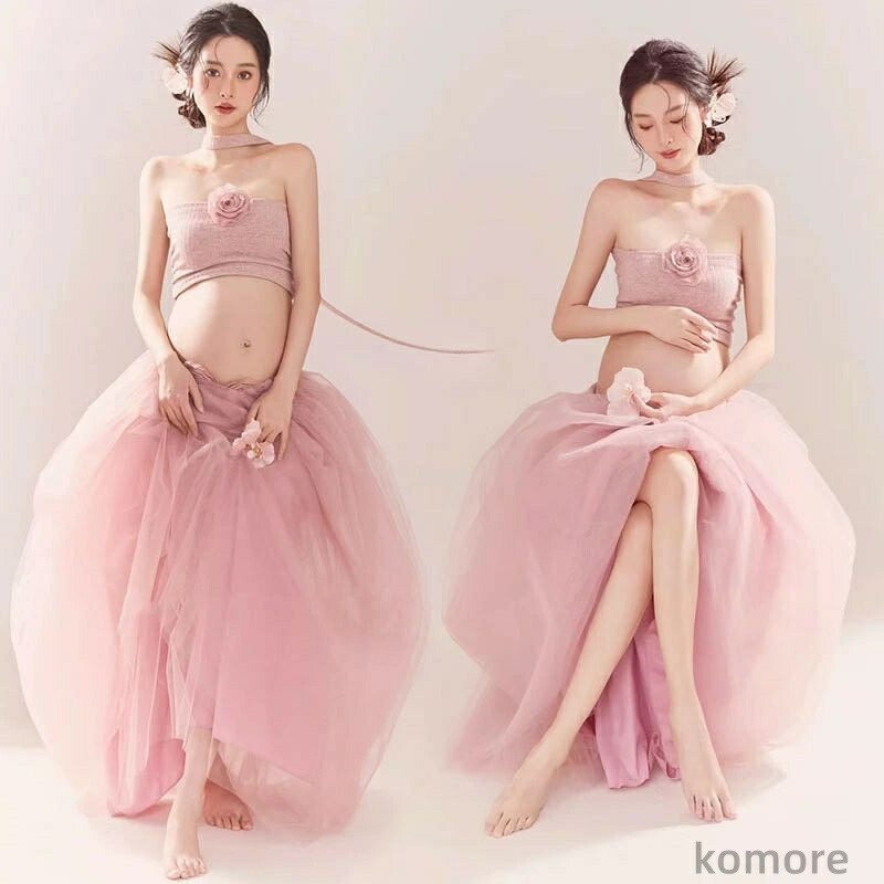 【送料無料】3点セット マタニティー 写真服 フォト ロングスカート シースルー トップス ドレス 撮影 衣装 撮影服 メモリーフォト おしゃれ