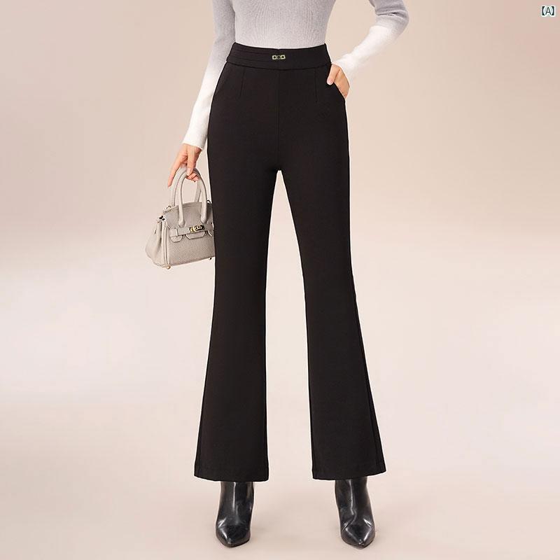 コットンパンツ 厚手 ベルベット ドレープ スリム ハイウエスト 大きいサイズ 冬 パンツ マイクロフレア レディース