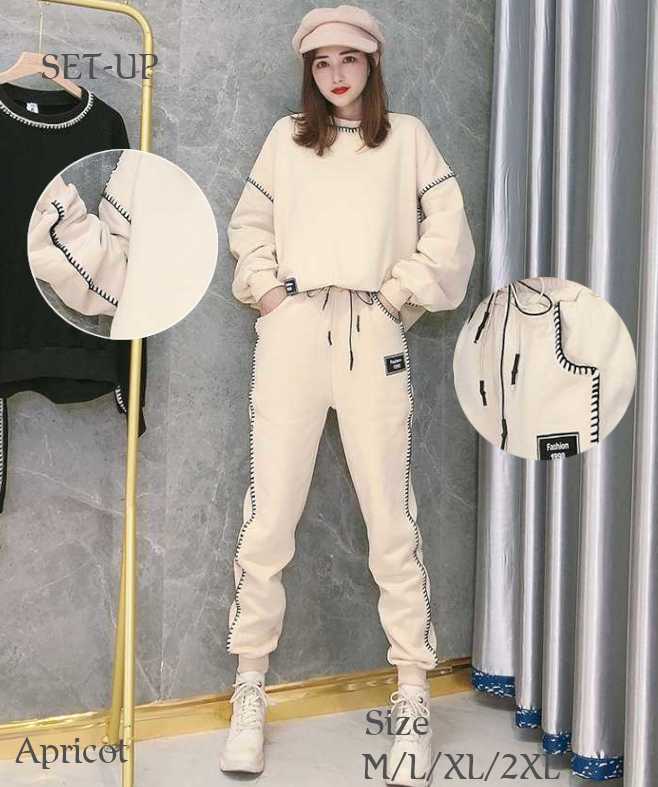 韓国 馬鹿でかい大きさ M～2XL 個人的特徴的流汗 御部屋着 レディース流行り物 上下2点仕掛ける 心地好い 春