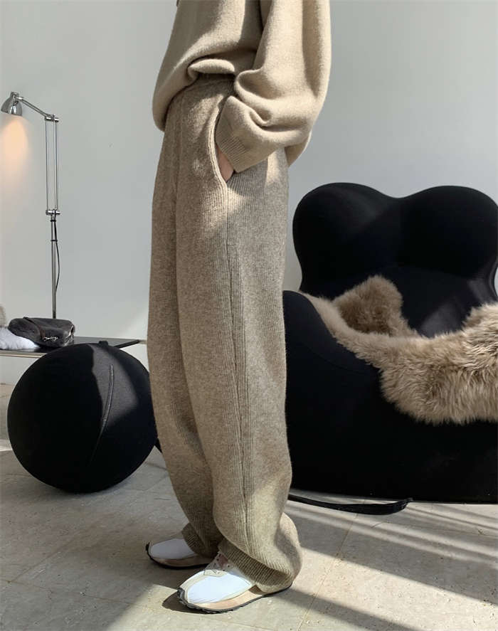 50代 40代 30代 ロングパンツ ブラック 楽ちん イージーパンツ ストレートパンツ リブ 厚手 冬 春 リブニットパンツ ウエストゴ