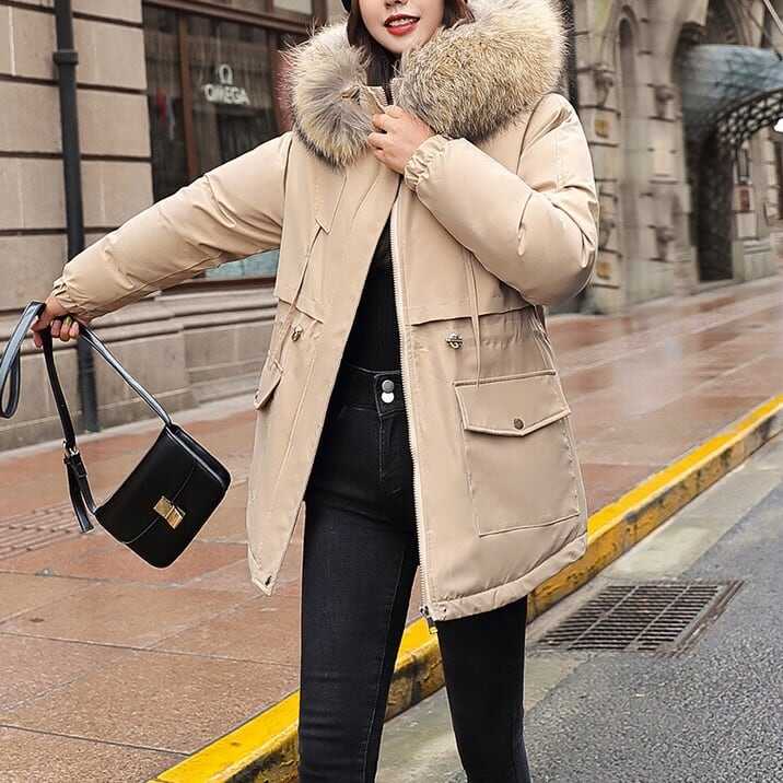 厚手 冬服 フード付き 軽量 軽い 中綿ダウンコート 韓国風 フード ウエストマーク ドローストリング ップ