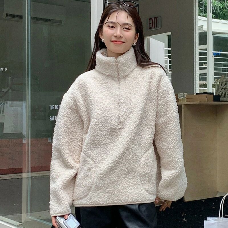ハー ジャケット フードなし ハイネック プルパーカー 冬 秋 フリーストップス 厚手 もこもこ トップス レディース プルオーバー