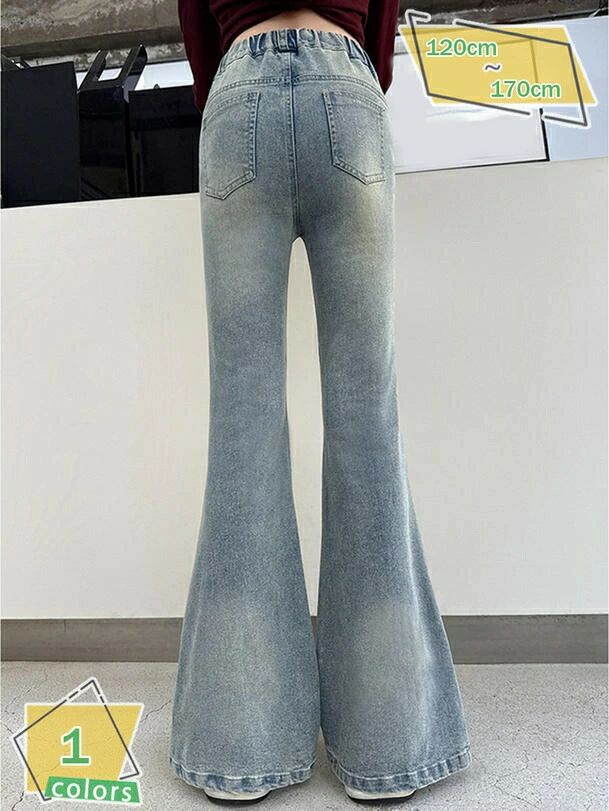 ストレッチ デニムパンツ ジーンズ メンズ フレア レディース ブーツカット ロングパンツ ジュニア 通学 子供服 防寒 冬用 普段