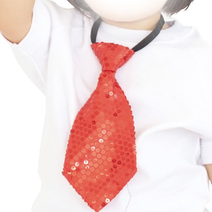 キラキラワイドネクタイ 赤 ワンタッチネクタイ 子供用 スパンコールネクタイ