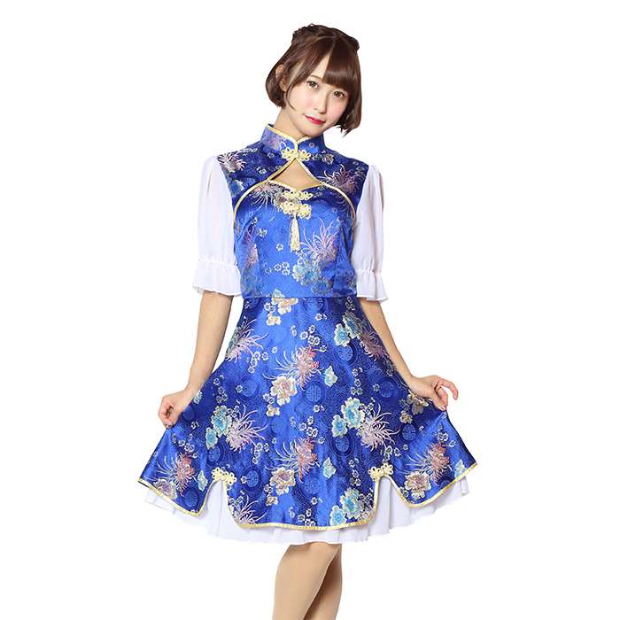 楽天市場 ロイヤルチャイナ ガーリーチャイナ ブルー レディースサイズ チャイナドレス チャイナ服 コスプレ コスチューム 衣装 仮装 変装 ワンピースタイプ クリアストーン やるcan