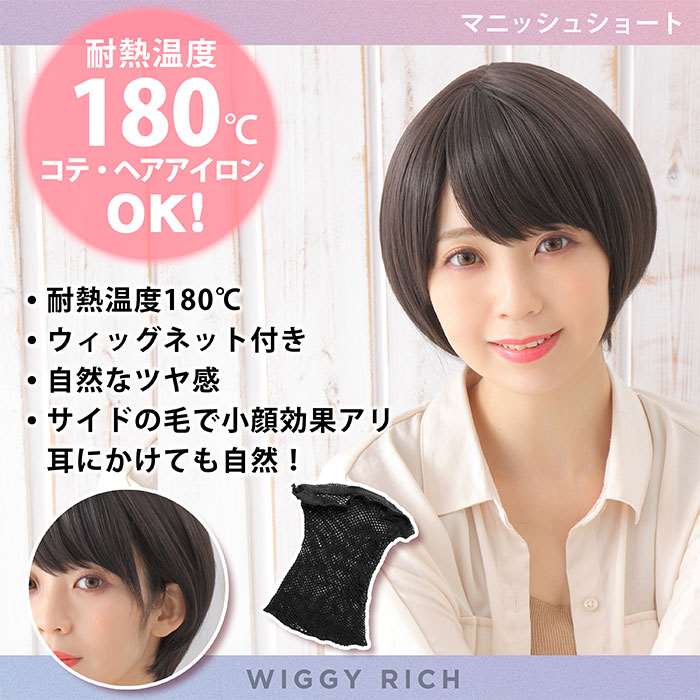 ウィッグ 耐熱ウィッグ ブラウニーブラック コスプレウィッグ ファッションウィッグ Wiggy マニッシュショート Rich 耐熱180